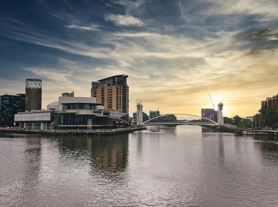 Manchester City with Sky scrappers and water body